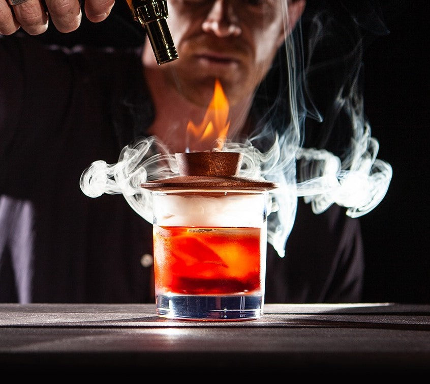 Smoked Negroni Cocktail Recipe Using the Sixpence Alchemy cocktail smoker and mixing glass