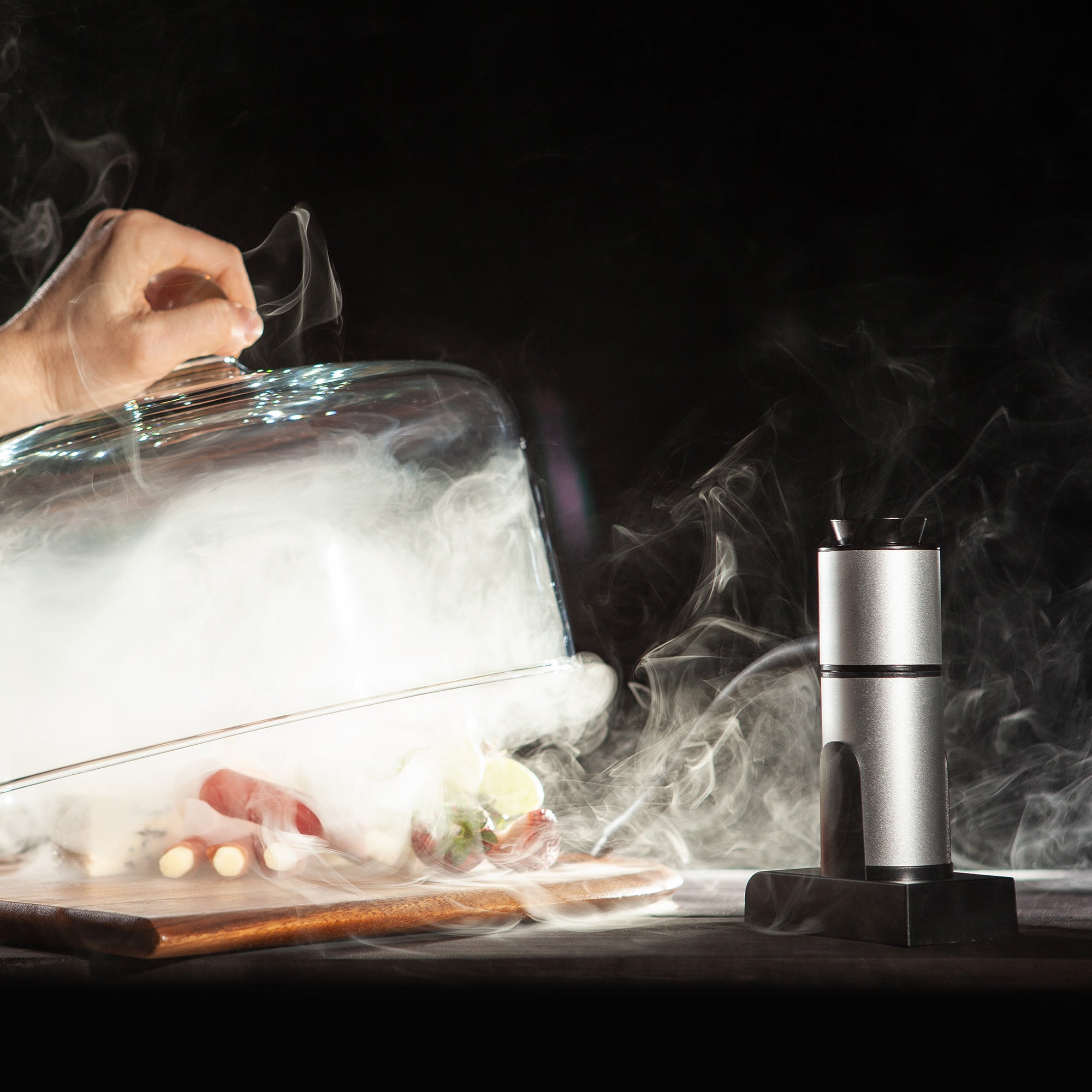 Sixpence Alchemy food smoker infusing a cheese plate with natural wood flavour